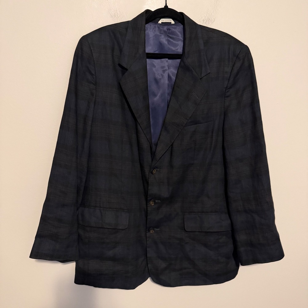 Vintage Banana Republic Linen blazer plaid‎ L classic heritage preppy office